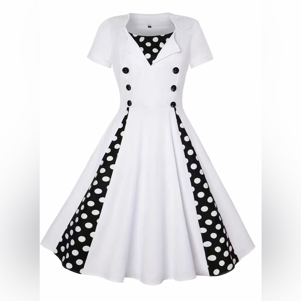 White PolkaDot Vintage Swing Dress
